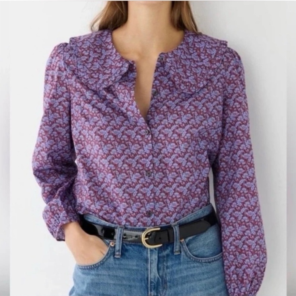 J. Crew Purple Floral Button-Down Blouse